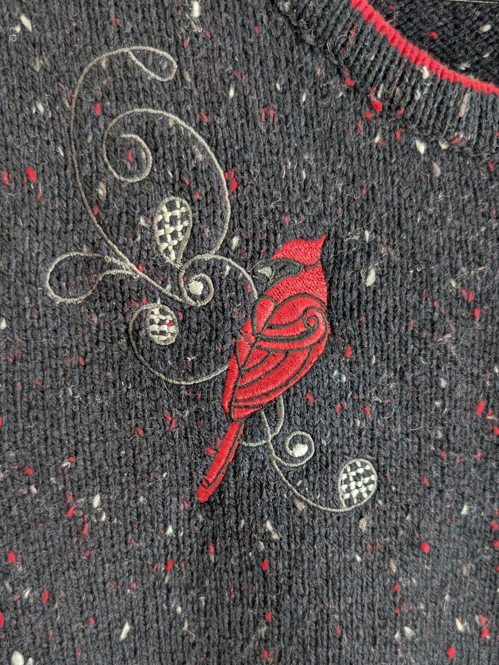 Northern Reflections Black & Red Knit Zip Front Vest w Embroidered Caedinals XXL - Picture 5 of 11